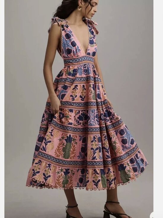 FARM Rio Dresses & Skirts - New Farm Rio Seashell Cotton Tapestry Midi Dress XL